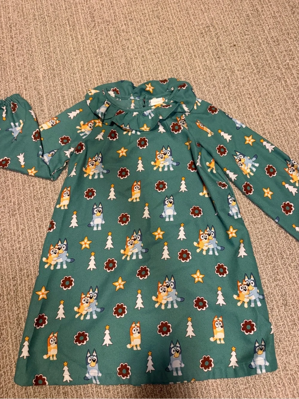 Hanna Andersson Green Bluey-Style Ruffle Collar Nightgown